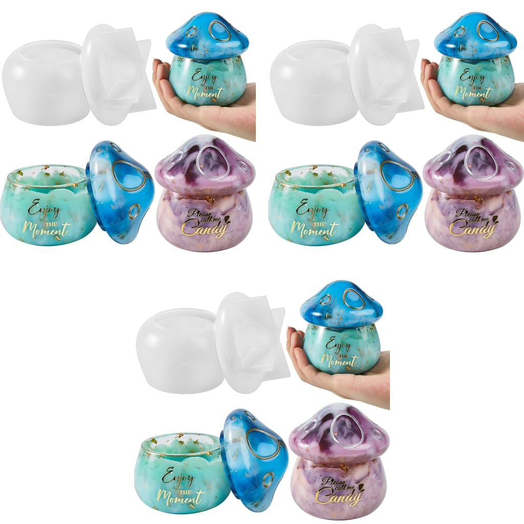 HASTHIP Resin Molds for DIY Epoxy Craft featuring 2 Part Mushroom Jar Design 3PCS | with 3.26×2.16 in Base and 4.17×2.48 in Lid