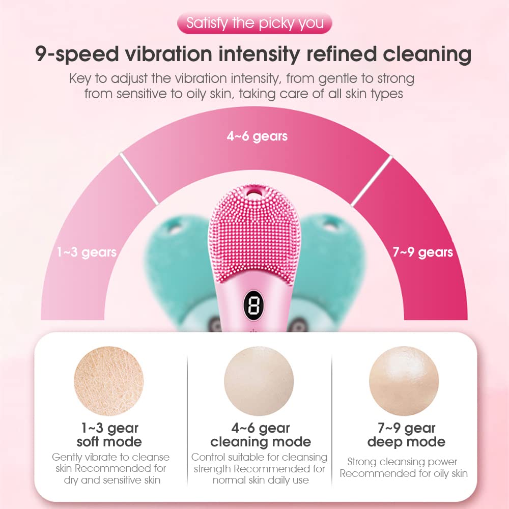 MAYCREATE® Rechargeable Facial Cleansing Massager Brush Ultrasonic High-Frequency Vibration Facial Cleanser,Heated Silicone Facial Scrubber,Waterproof Design, for Deep Cleansing, Exfoliating