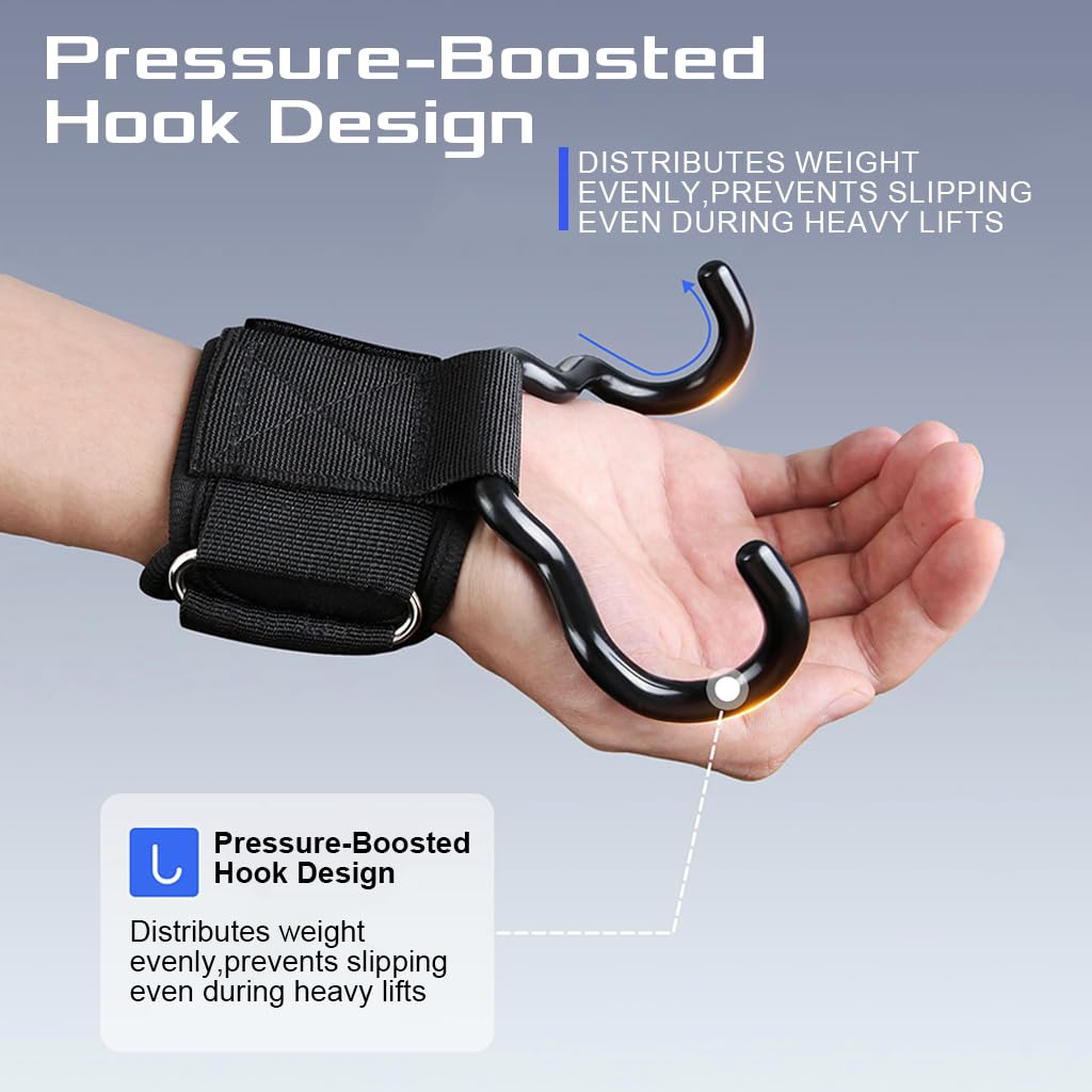 Proberos Weight Lifting Hooks for Deadlifts and Pull-ups with Dual 11cm Rubberized Hooks | Padded 8mm Wrist Support
