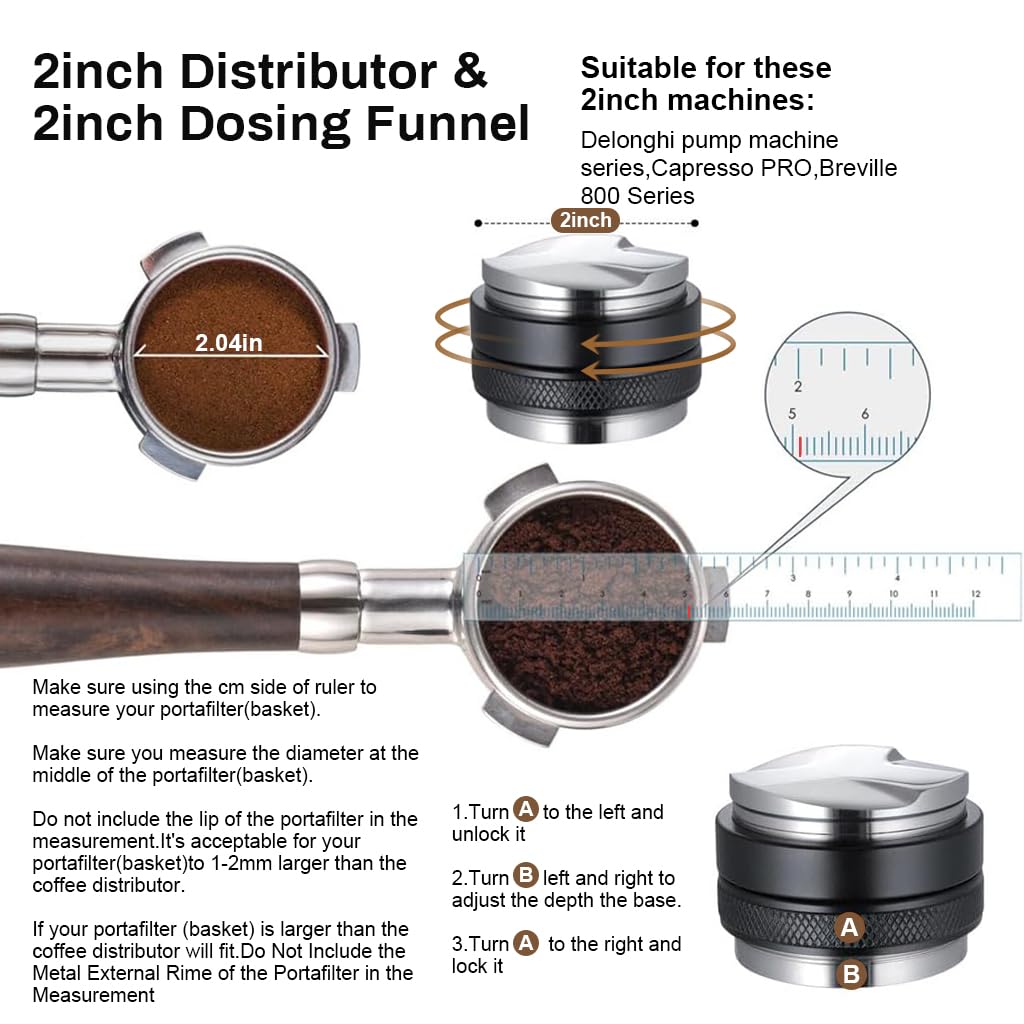 Supvox Espresso Coffee Distributor for 51mm Portafilter with Dual-Sided Adjustable Depth Stainless Steel Design