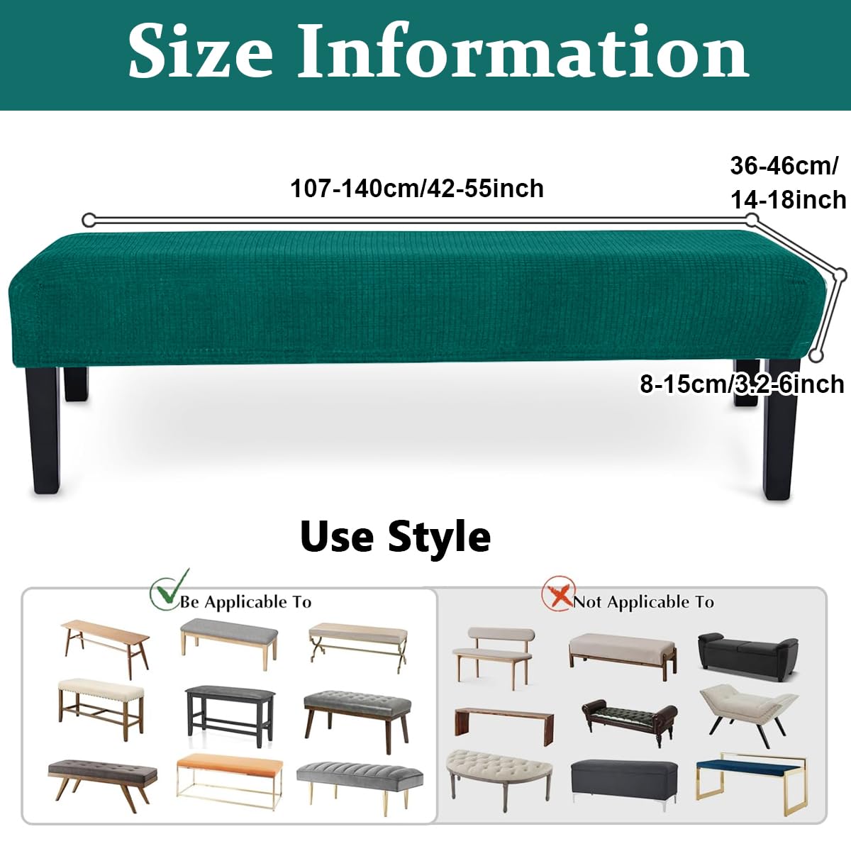 HASTHIP Bench Cover for Dining Room Benches 42–55 in with Stretch Jacquard Fabric | Blue Washable Protector