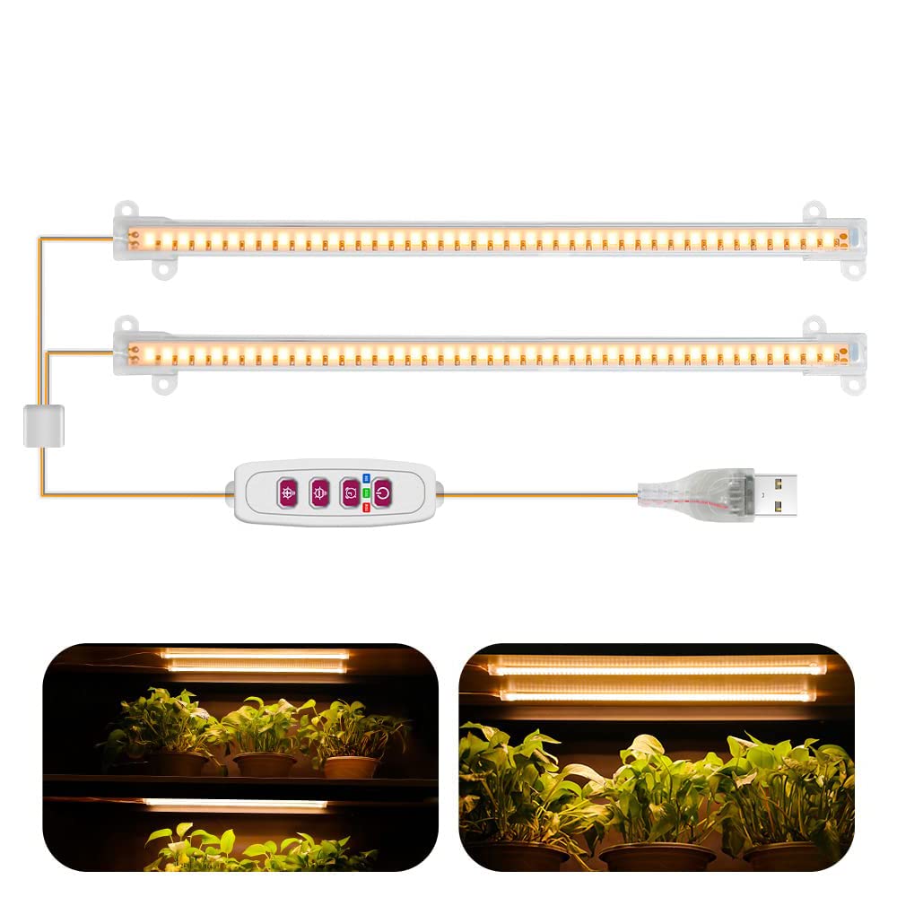 Qpets® LED Grow Lights Bars for Indoor Plants, Full Spectrum Strips Auto ON/Off, 8/12/16H Timer, 5 Dimmable Levels High Output USB 5V Grow Lamp Hydroponics Seedling Flower Starting(Sunlike)