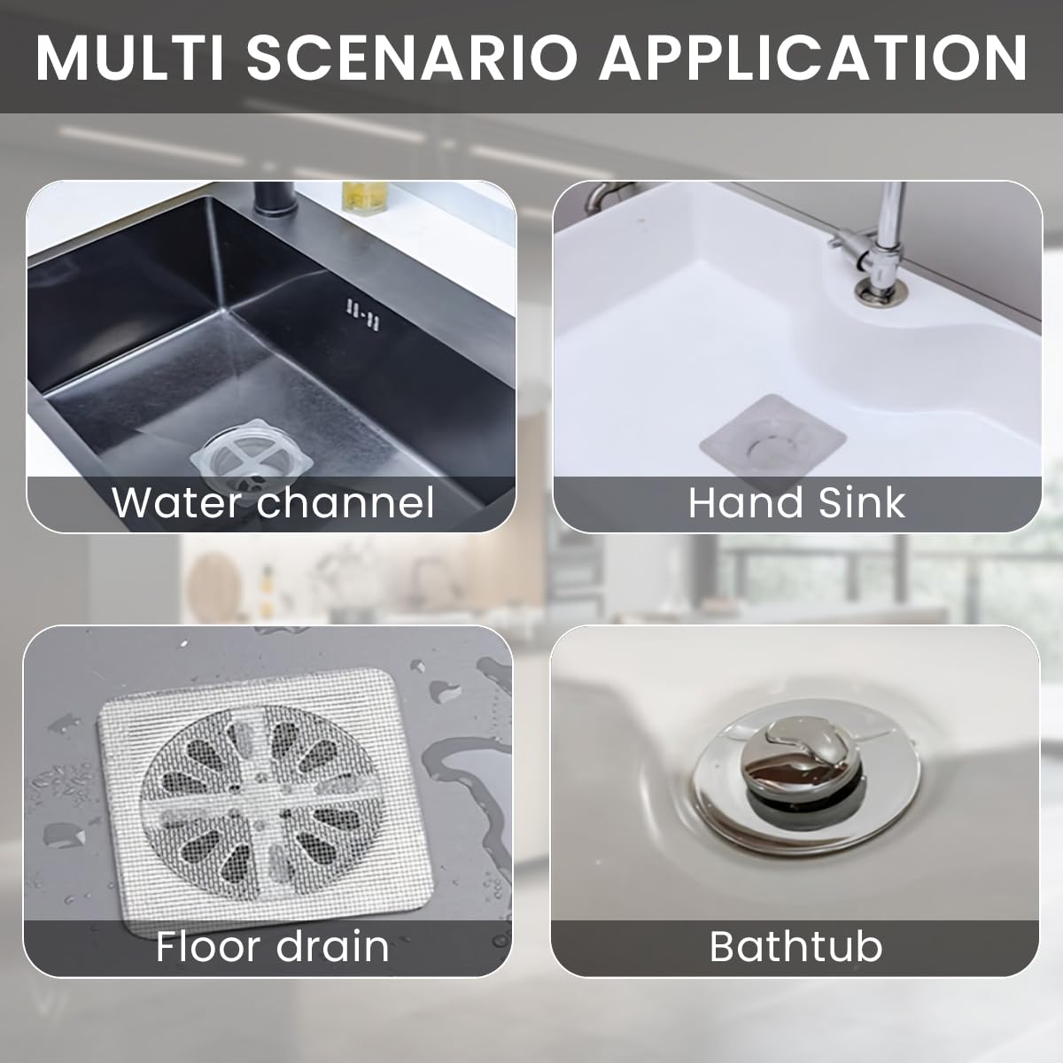 HASTHIP Disposable Shower Drain Hair Catcher 30Pack for Bathroom and Kitchen | 4mm Mesh Stickers 4x4 in