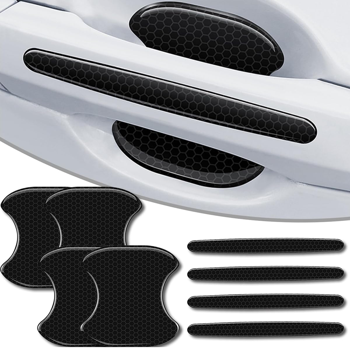 STHIRA Car Door Protector Guard Set with 16PCS Handle Bowl Covers in Black Carbon Fiber Pattern