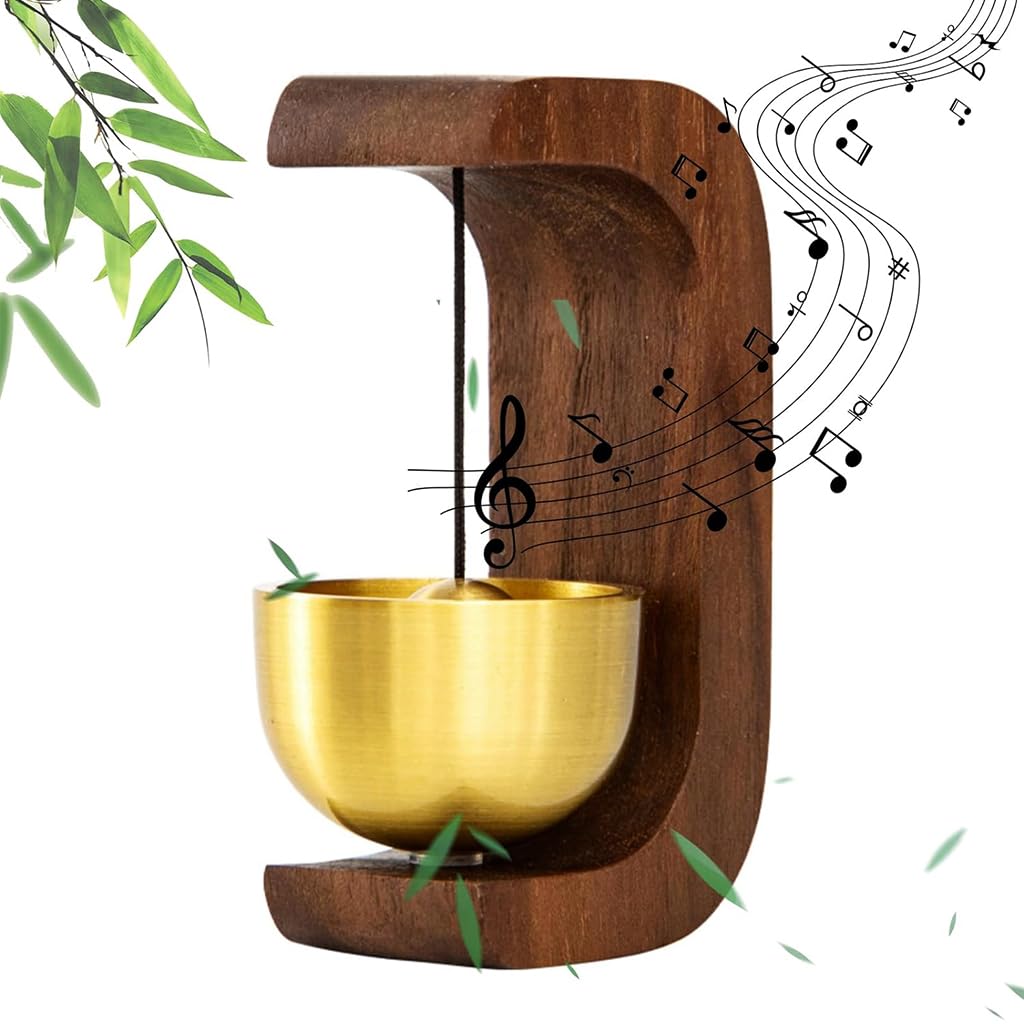 HASTHIP Door Bell for Home with Self Adhesive Magnetic Mount and Walnut Brass Design | Serene Acoustic Chime