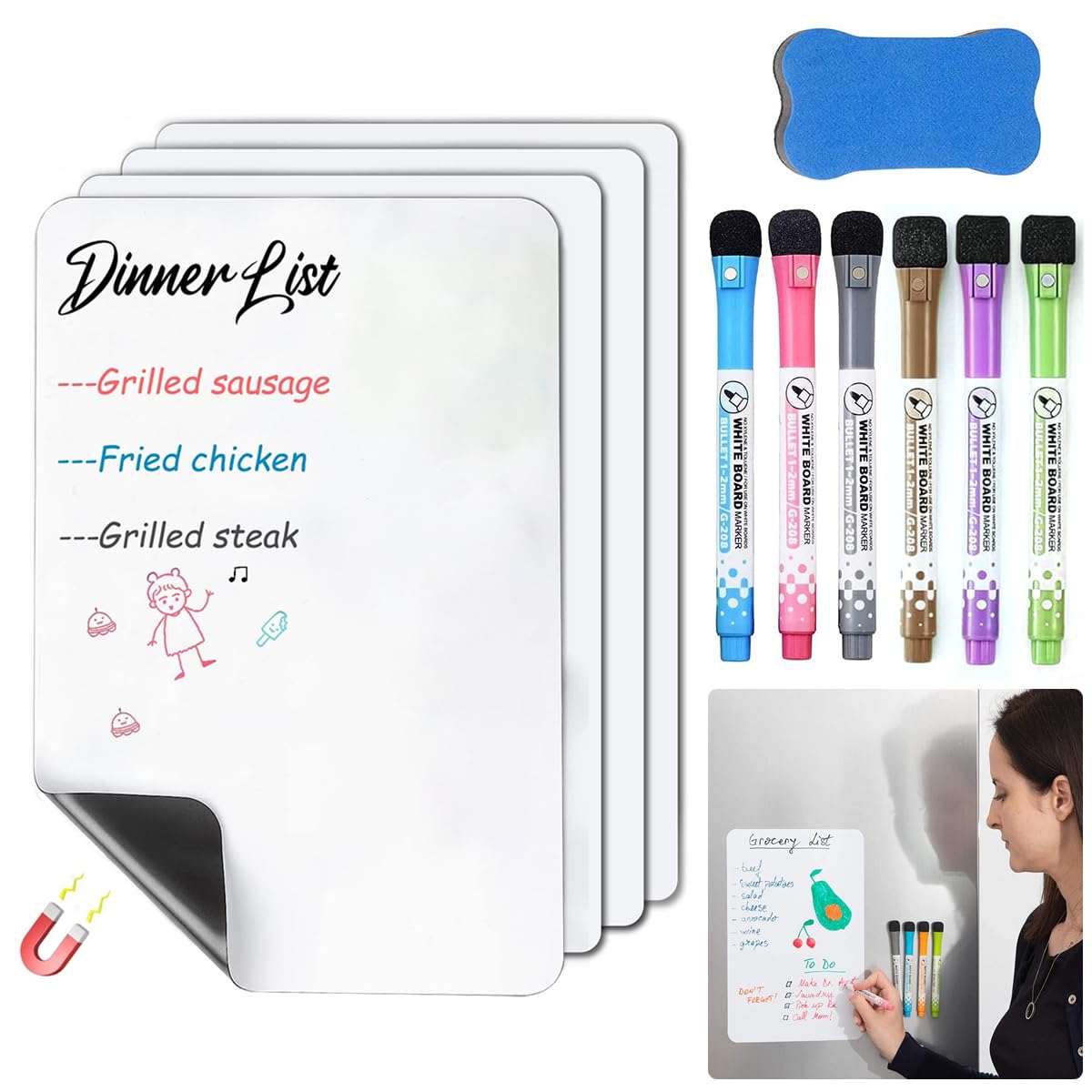 Climberty® 4Pcs Magnetic Dry Erase WhiteBoard Set 12