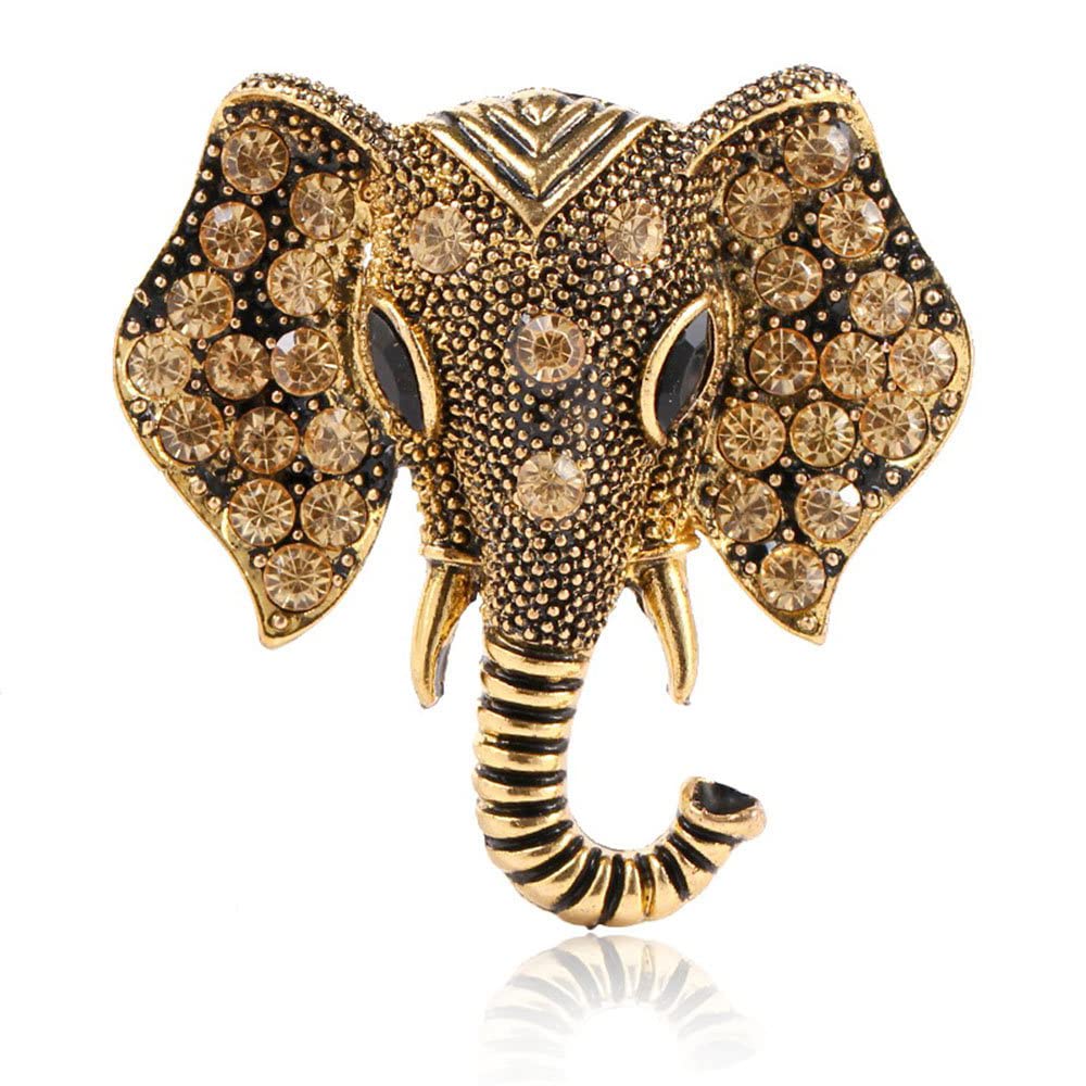 SANNIDHI Creative Elephant Brooch Pins for Robe/Gown/Shawl,Heavy Duty Zinc Alloy Unisex Vintage Brooch for Women Men-Golden