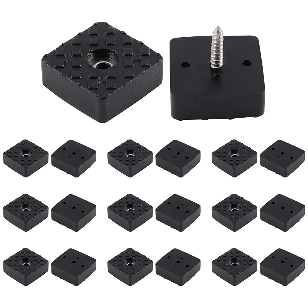 Serplex® 20Pcs 1.18Inch/30mm Rubber Furniture Pads with Screws, Black Square Non Slip Furniture Feet Heavy Duty Couch Feet Covers for Chair, Table, Desk, Sofa-Black