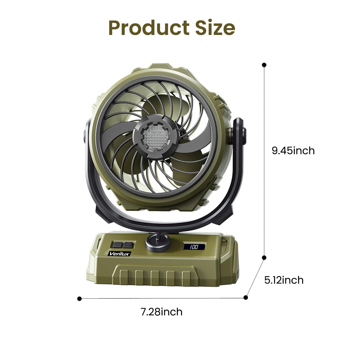Verilux Table Fan for Home Office and Camping with 100 Speed Control and 270° Oscillation