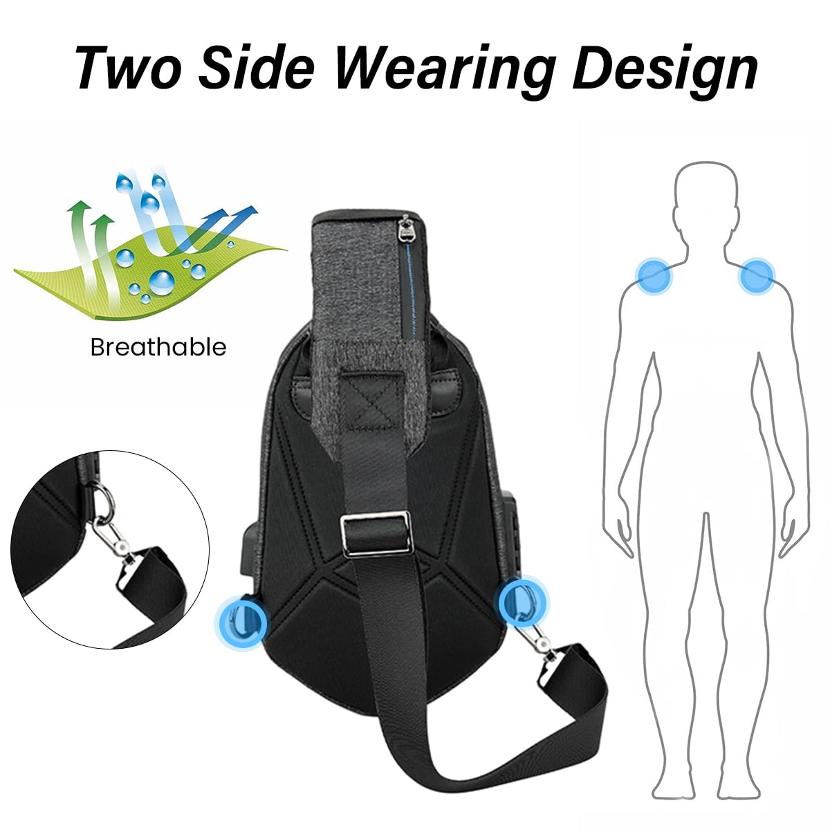 Venzina Sling Bag for Men with 3-Digit Lock and USB Charging Port | 32×12×23 cm Crossbody