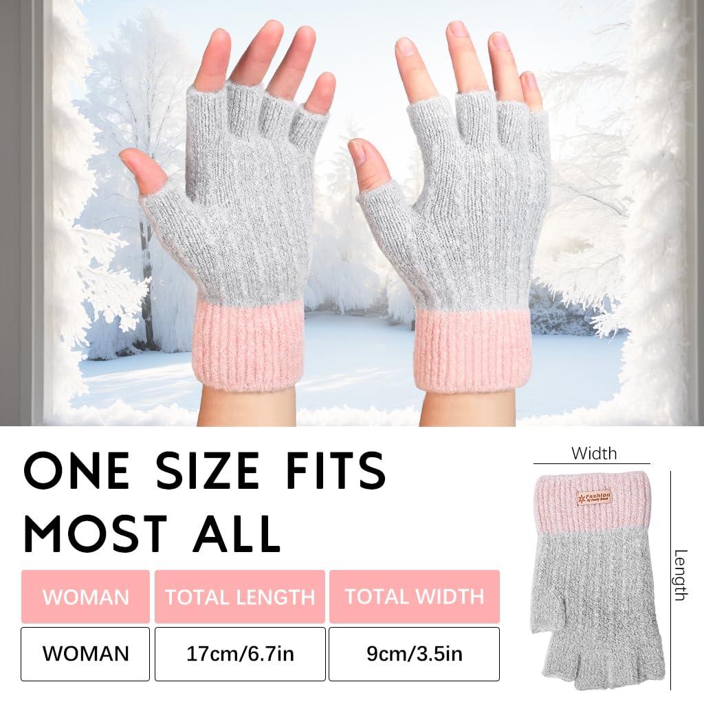 GUSTAVE® Winter Warm Gloves for Women Fingerless Warm Gloves Soft Chinlon Fingerless Gloves Fashion Contrast Color Winter Gloves Chirstmas Gift for Women