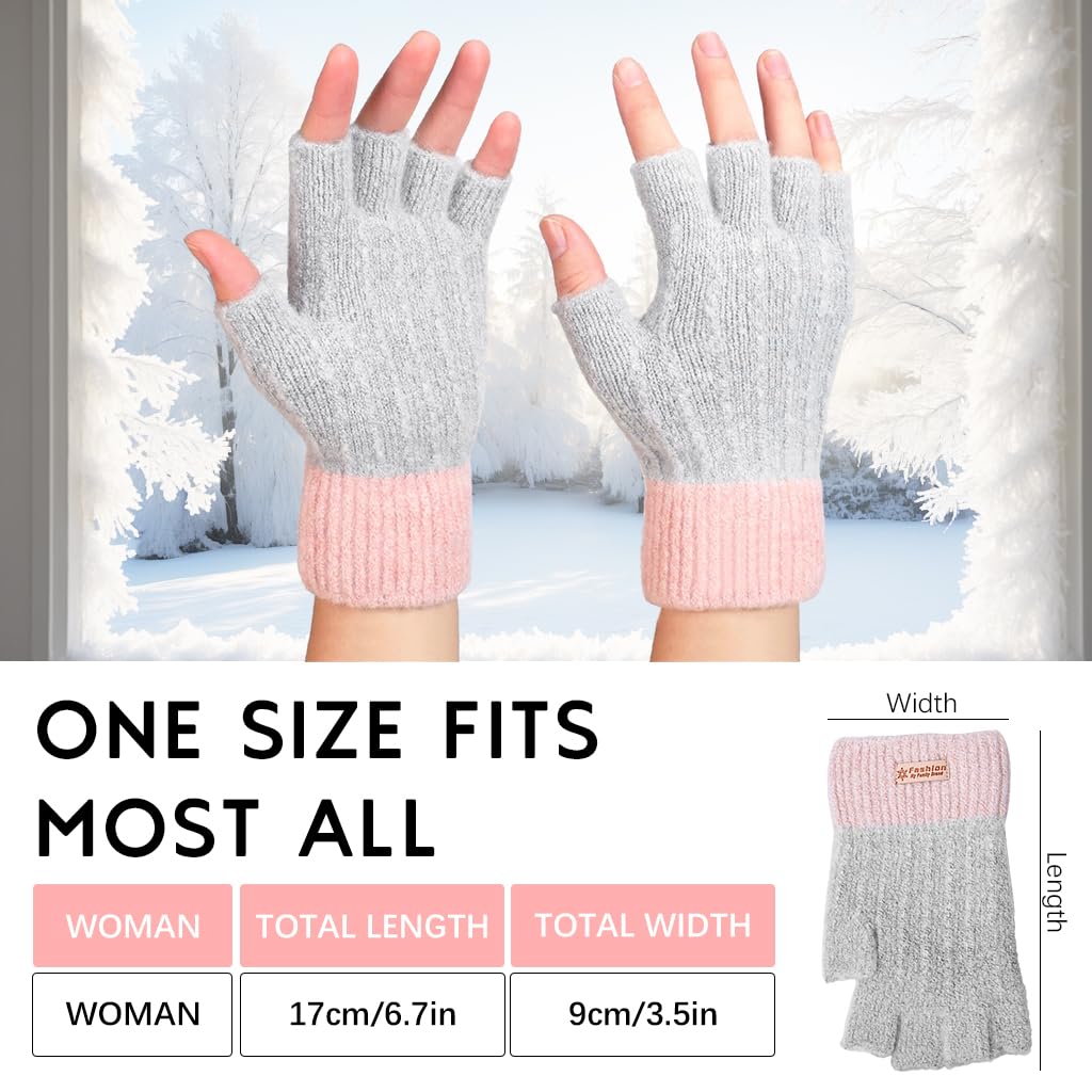 Gustave Winter Warm Gloves for Women with Fingerless Design and Soft Chinlon in Grey & Pink | Chic Device-Friendly Gift