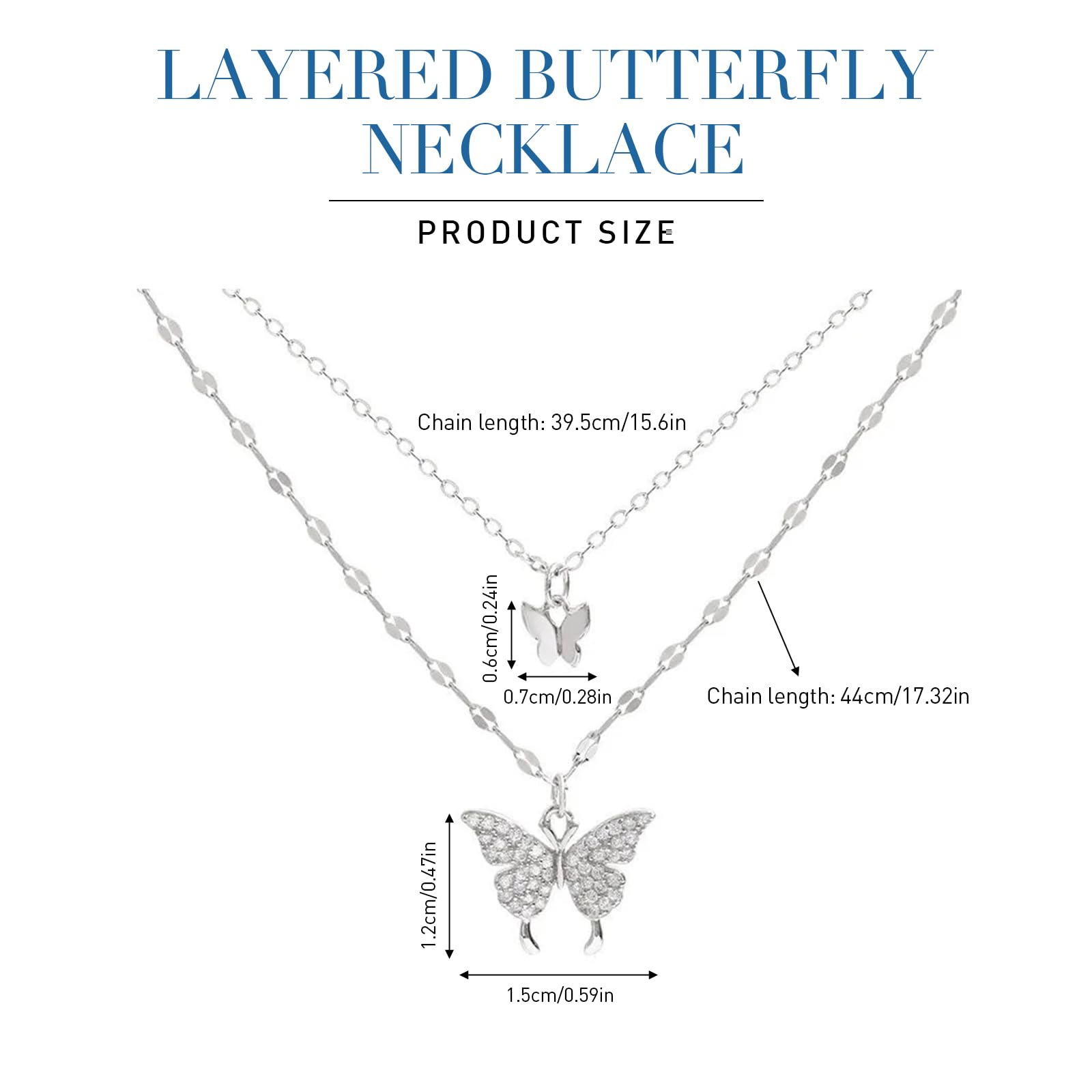 Venzina® Butterfly Necklace for Girls and Women Stylish Double Layered Choker Necklace for Women Alloy Rhinestone Butterfly Pendant Clavicle Chain Necklace Jewellery Gift for Girls, Women, Girlfriend