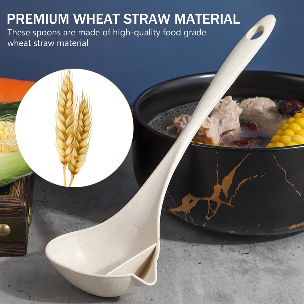 Supvox Kitchen Spoon Set for Soup and Rice 3 Pcs with Grease Separation Design | Wheat Straw