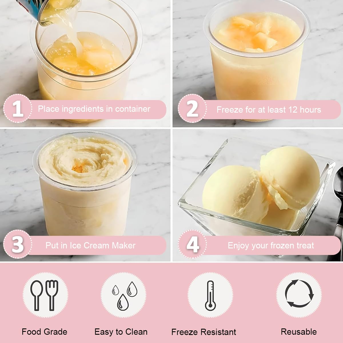 HASTHIP Ice Cream Tubs for Ninja CREAMi NC300 and NC299AM with Lids | 4Pcs 16oz Set