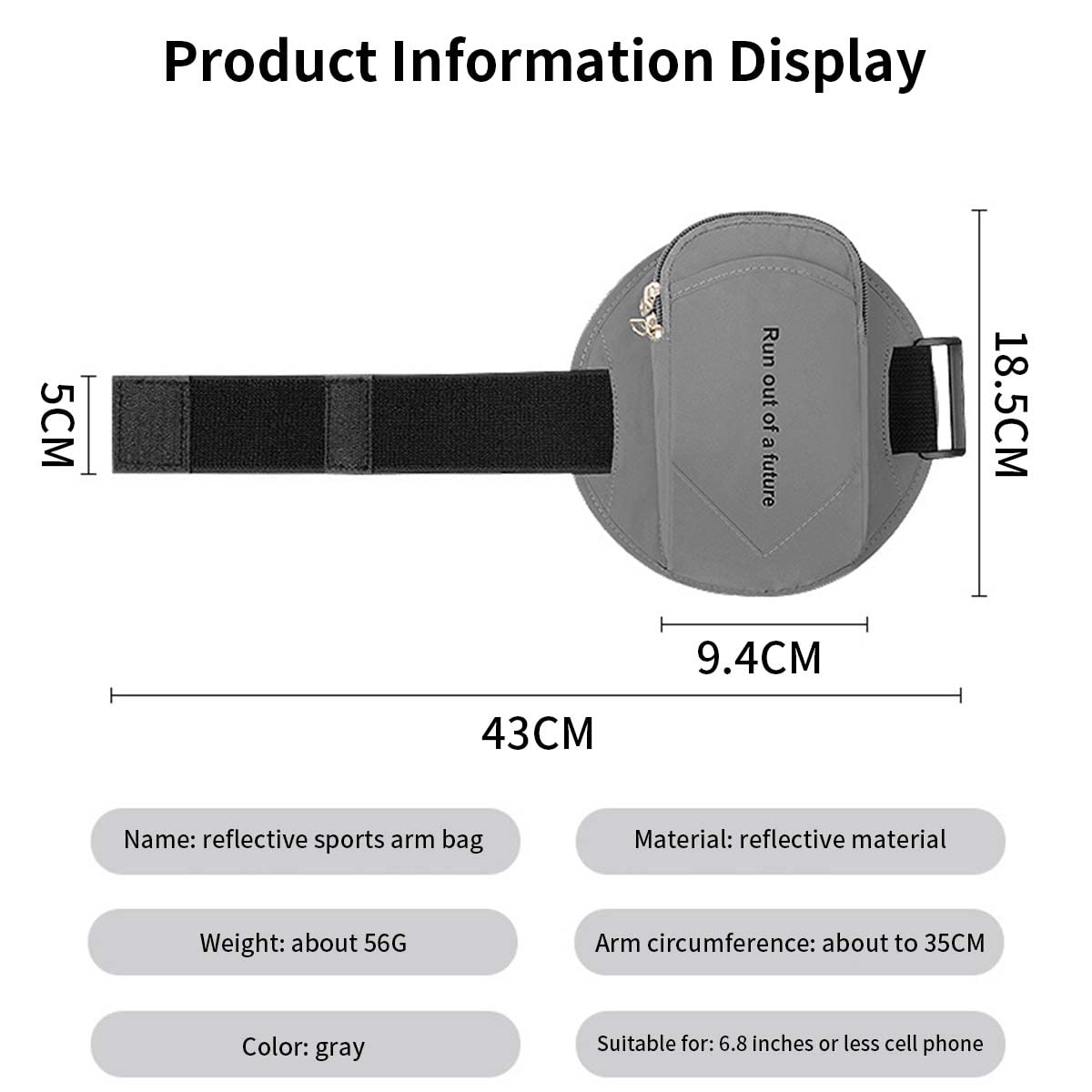 ZORBES Armband for Mobile Phone Running with Waterproof Reflective Fabric and 35 cm Adjustable Anti‑Slip Strap | Fits 6.8 in Phones 2 PCS