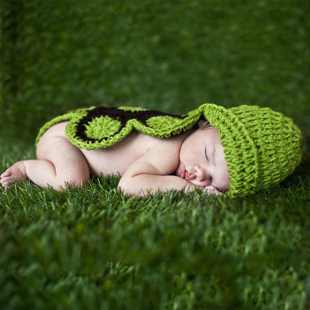 SNOWIE SOFT Newborn Photography Outfit for Baby featuring Handmade Green Turtle Crochet Costume