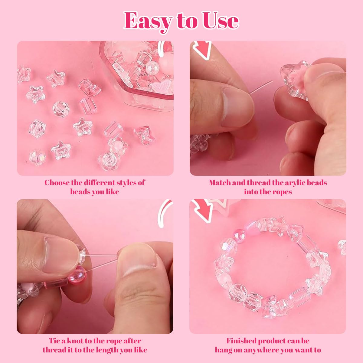 SANNIDHI Beads for Bracelet Making with Pink Bow Charms for Girls 7–14 | DIY Craft Kit