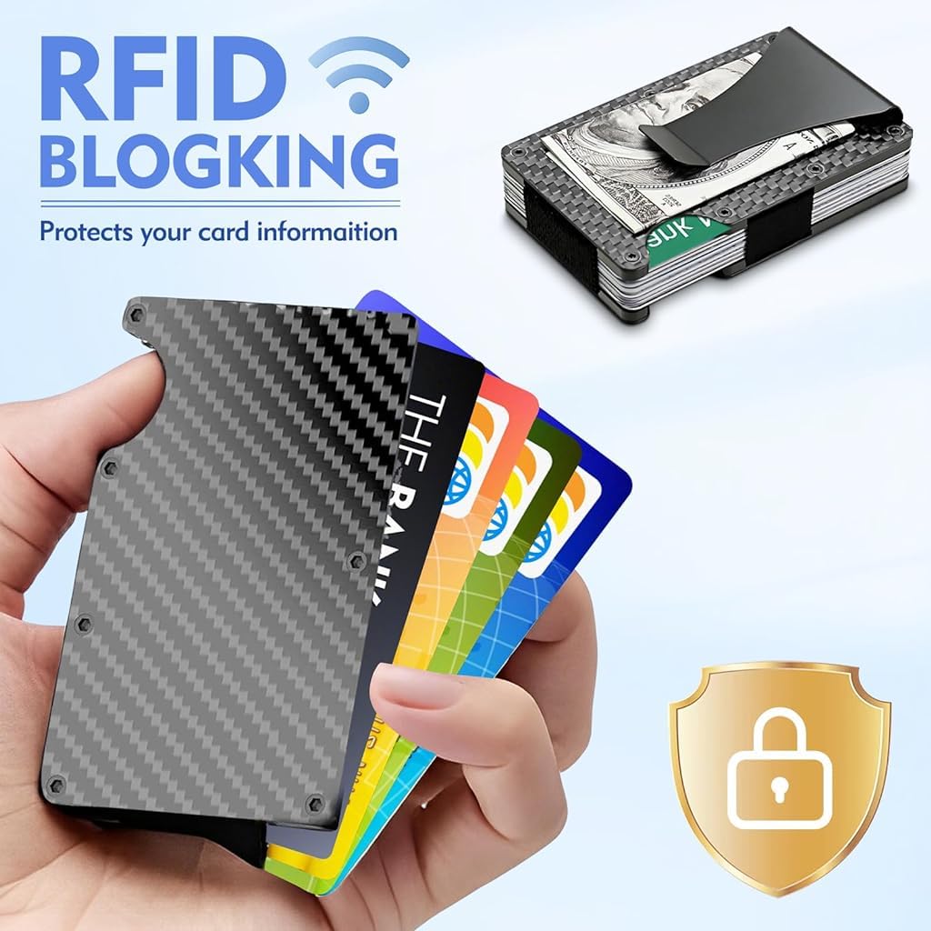 ZIBUYU Business Card Holder for Men with Metal Cash Binder and RFID Blocking | 15 Card Slim PU Leather Wallet Black