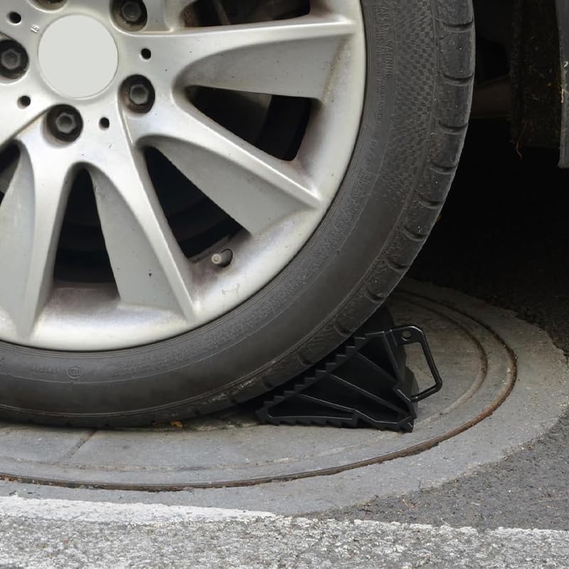 STHIRA Car Anti Slip Block for Vehicle Parking with Ridged Surface and Curved Fit | 2pcs Polypropylene Wheel Chocks