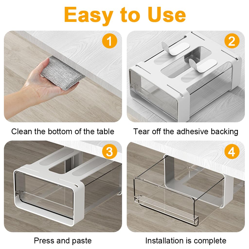 OFIFO Under Desk Drawer Organizer for Office and Home with Smooth Pull Out 7.8x5.9x3.3 in | Transparent PET No Drill Storage Box