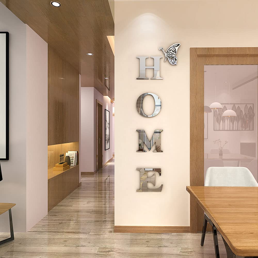 Supvox Wall Sticker for Home Decor featuring Acrylic Mirror Butterfly Design Silver 5 Pcs