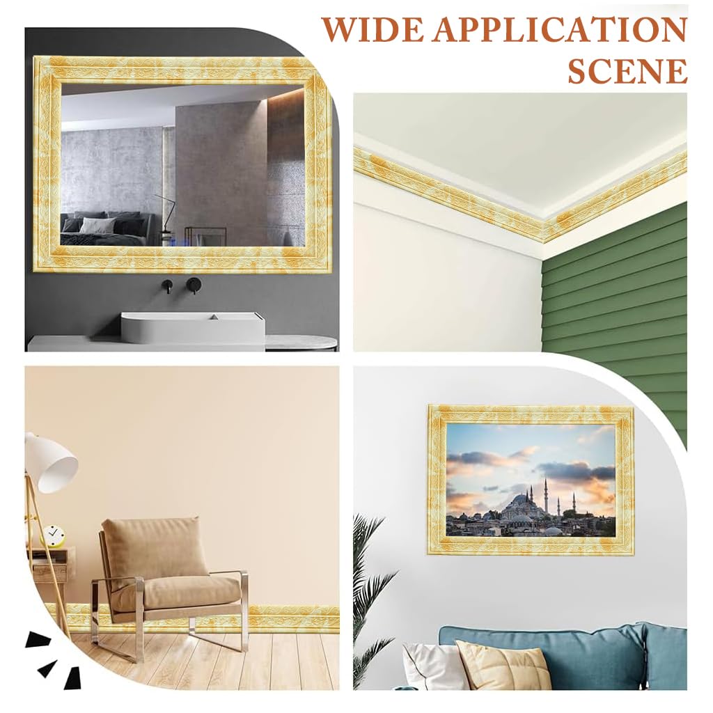 HASTHIP Peel and Stick 3D Foam Molding Trim for Walls with Floral Embossing 2.3 m x 7.8 cm Yellow 2 pcs
