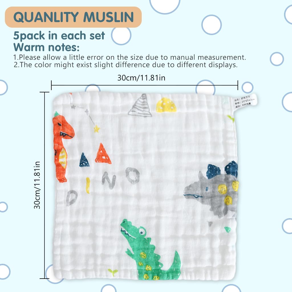 SNOWIE SOFT Baby Towel Set for Newborn with Multi Layer Mesh and Pure Cotton 12 in Squares | 5Pcs Essentials