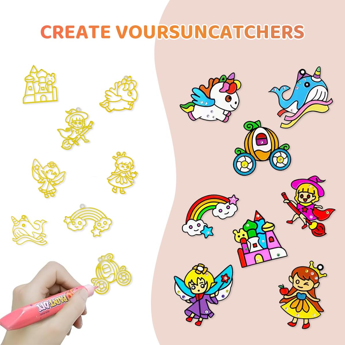 PATPAT® DIY Suncatcher Painting Craft Kit Set of 8Pcs DIY Cartoon Suncatcher Painting Accessories Vinyl Drawing Kit DIY Key Charms Accessories Kit Children's Day Gift for Kids Age 6+