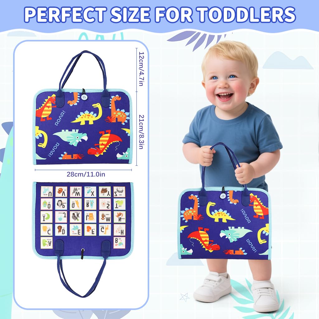 SNOWIE SOFT Busy Board for Toddlers with 10 Pages and Felt Dinosaur Theme | Montessori Travel Toy