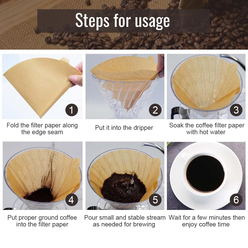 Supvox® 100 Counts Coffee Filter Paper for Brewing Coffee Natural Unbleached Coffee Filter Paper Cone-Shape Disposable Coffee Filters Paper Fit for Drip Coffee