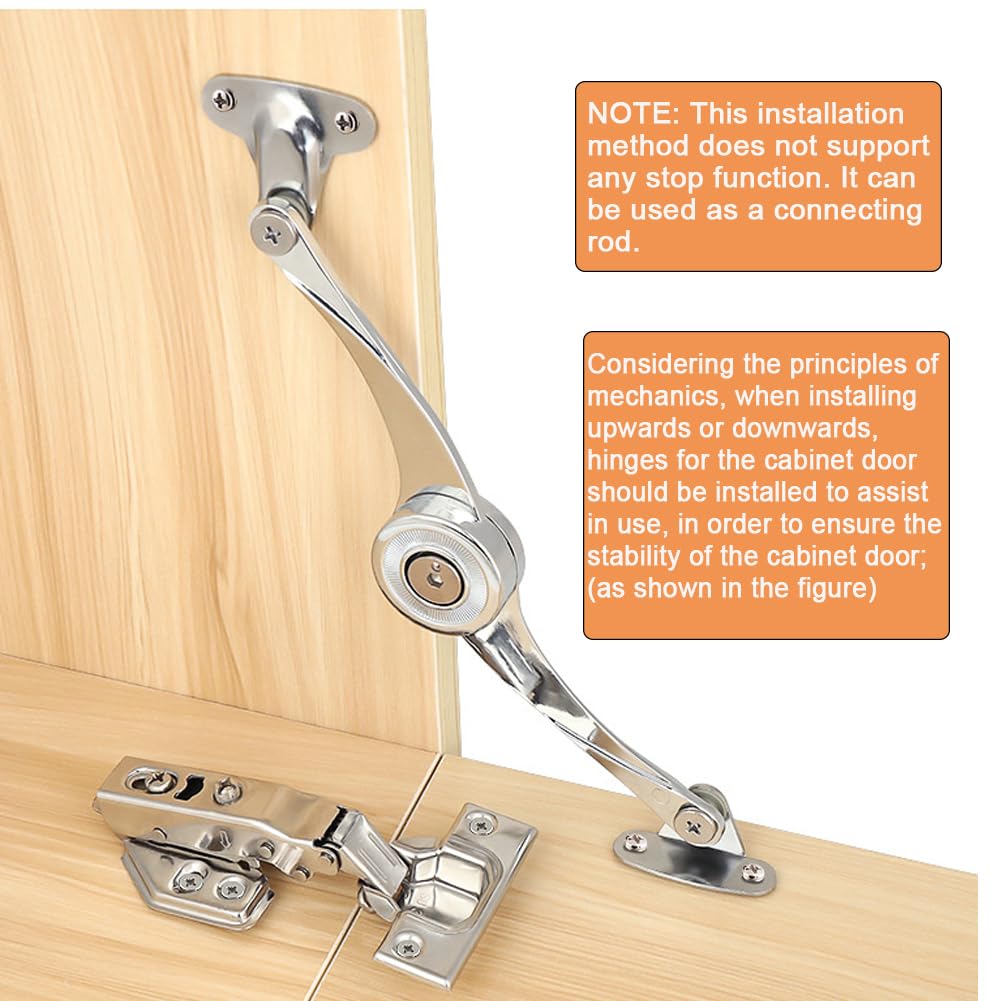 Serplex Gas Pressure Door Hinge for Flip-Up and Flip-Down Cabinets with Soft Close | Freely Staying Support and Screw Pack Included