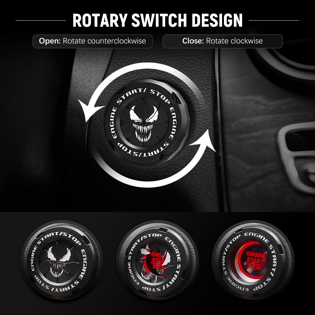 STHIRA Car Start Stop Button Cover for Interior Decor with Venom Theme | 2PCS Universal Fit