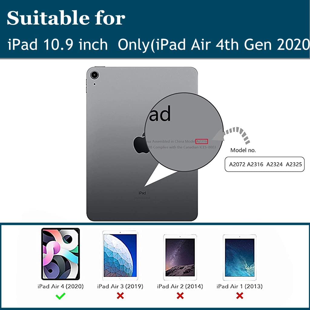 ZORBES iPad Air 4th Generation Case for 10.9 Inch with Trifold Stand and Pencil Holder | Black TPU Cover