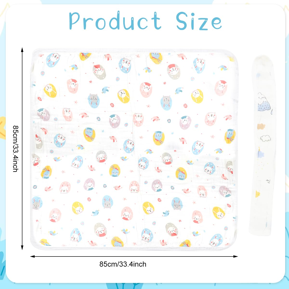 SNOWIE SOFT Muslin Towel for Newborn Bath Time with Adorable Cartoon Design 90x90cm | Ultra Soft Cotton Swaddle for Boys and Girls