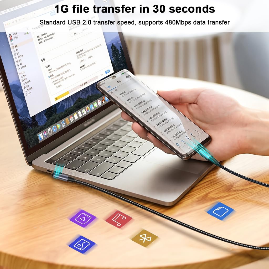 Verilux Type C Charger Cable 9.8 ft for Fast 100W PD Charging featuring 90° Right Angle | Nylon Braided