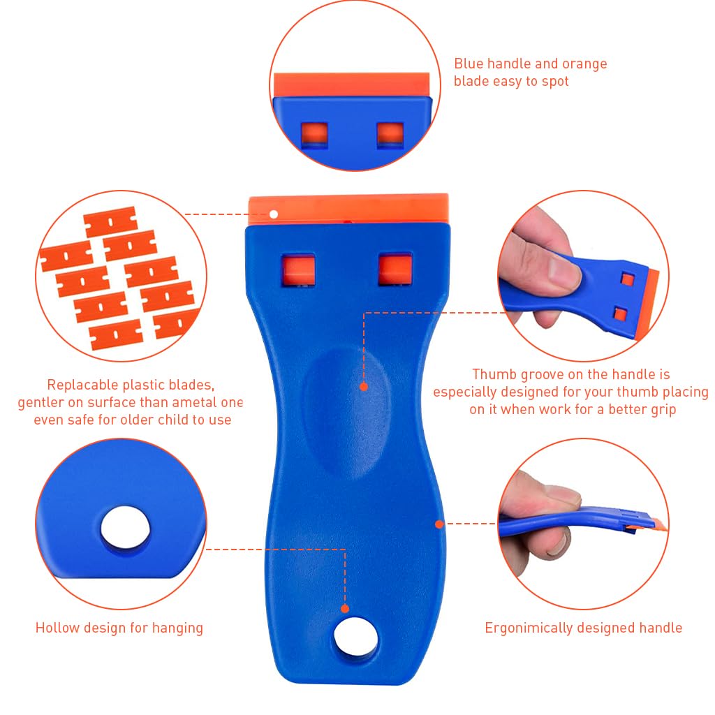 HASTHIP Razor Blade Scraper Set with 5 Scrapers and 20 Blades featuring Dual-Head Tool | Ergonomic Handle for Removing Glue and Labels