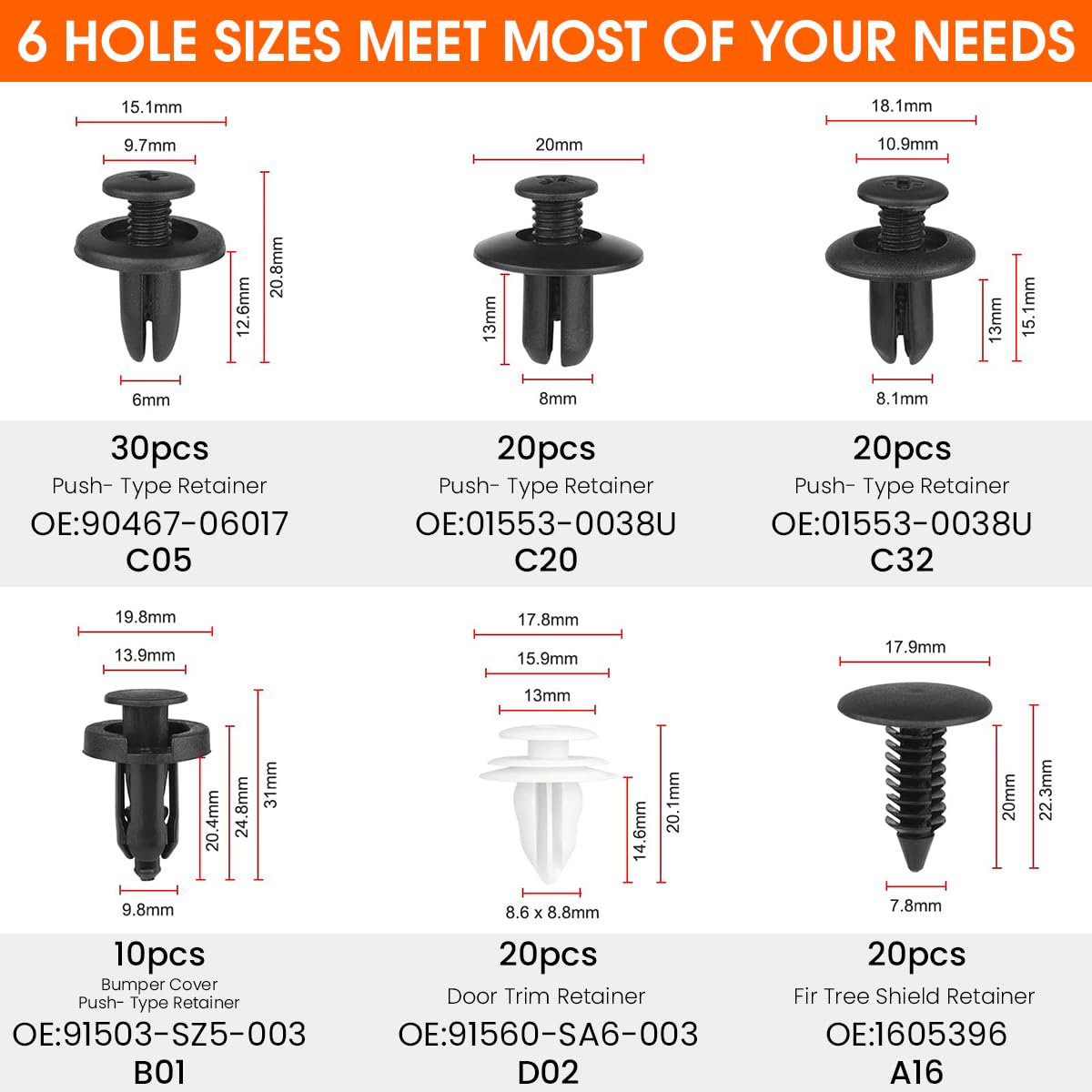 Car Bumper Retainer Clip Kit for Universal Auto Trim | 120 pcs with Fastener Remover Tool