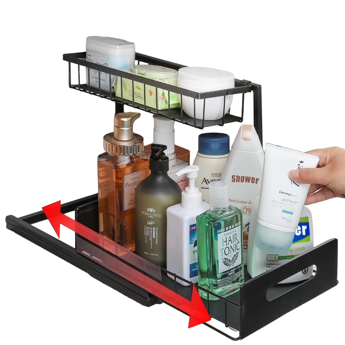 Supvox® Kitchen Sink Organizer, 2 Tier Under Sink Organiser Comes, Multipurpose Cabinet Organizer with Sliding Out Drawer, Spices Organizer for Kitchen, Storage Rack Under Sink for Bathroom