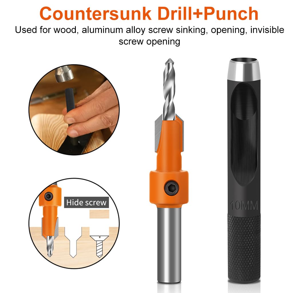 Serplex Countersink Drill Bit Set for Woodworking with 10 pcs & Extra Pilot Bits | #45 Carbon Steel
