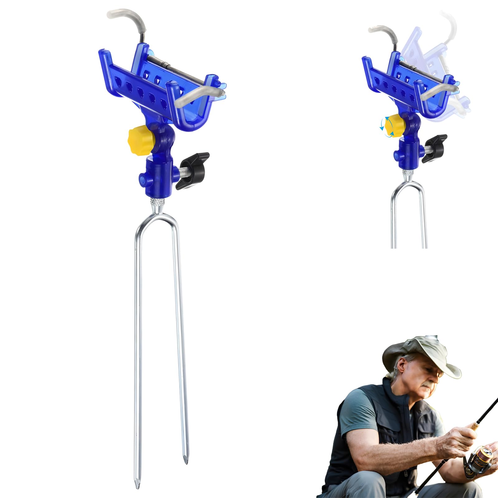 Proberos® Fishing Rod Holder for Bank Fishing, Adjustable Height Ground Rod Holder Pole Stand with with 10.6'' Sharp Spikes, Flexible Fishing Pole Holders for Fishing Rod