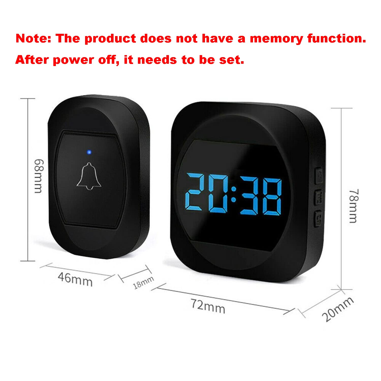 Supvox Door Bell for Home Electrical with Memory Function Wireless Door Bell Waterproof IP44 Ding Dong Bell with Large LCD Clock and Door Number Display Smart Door Bells 38 Ringtones 4 Level Volume