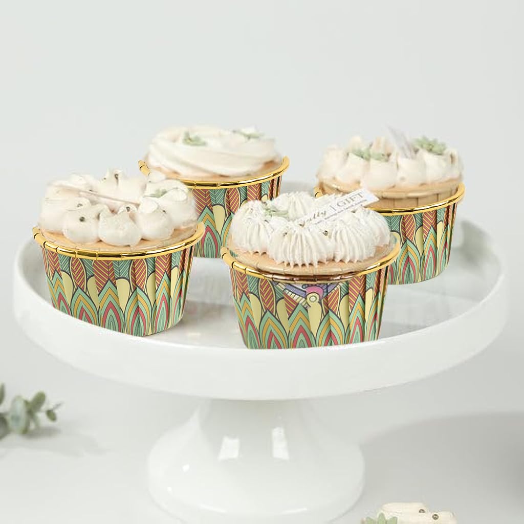 HASTHIP Cupcake Liners 50Pcs 3Oz for Weddings and Parties with Mandala Print and Golden Interior