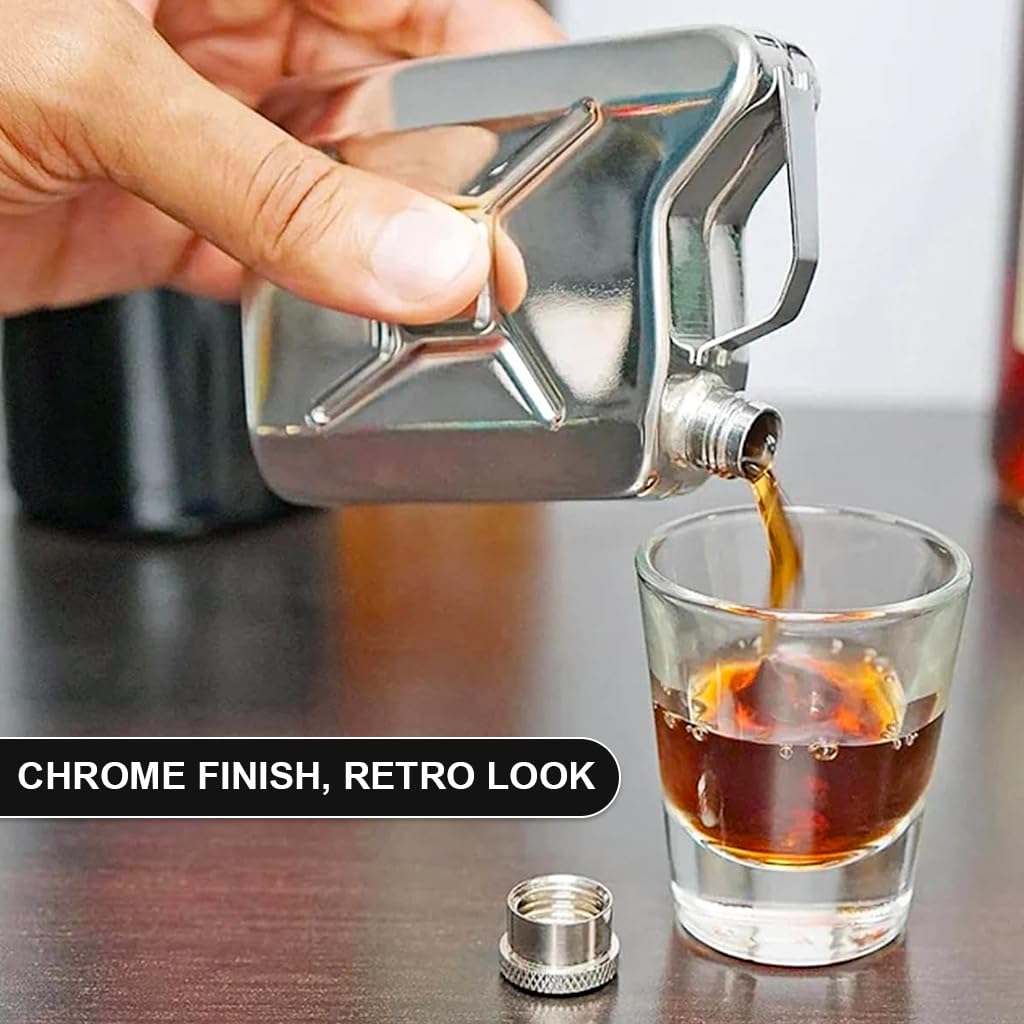 Supvox Liquor Flask for Travel with Leak‑Proof Cap 7oz Vintage Gasoline Barrel Design