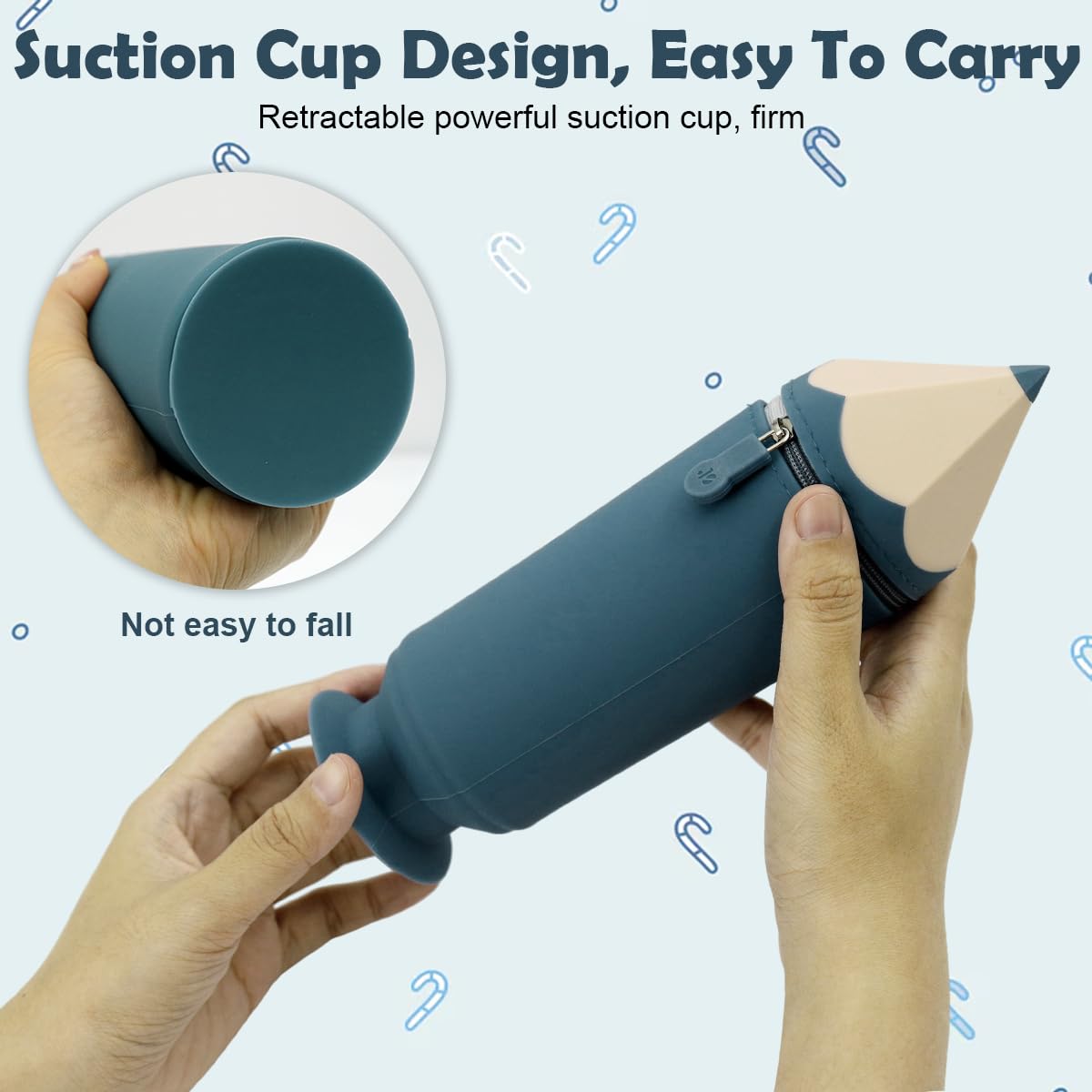 Climberty Silicone Pencil Case for School 2.6×8.66 in with Suction Cup Base | Zip-up Pen Holder