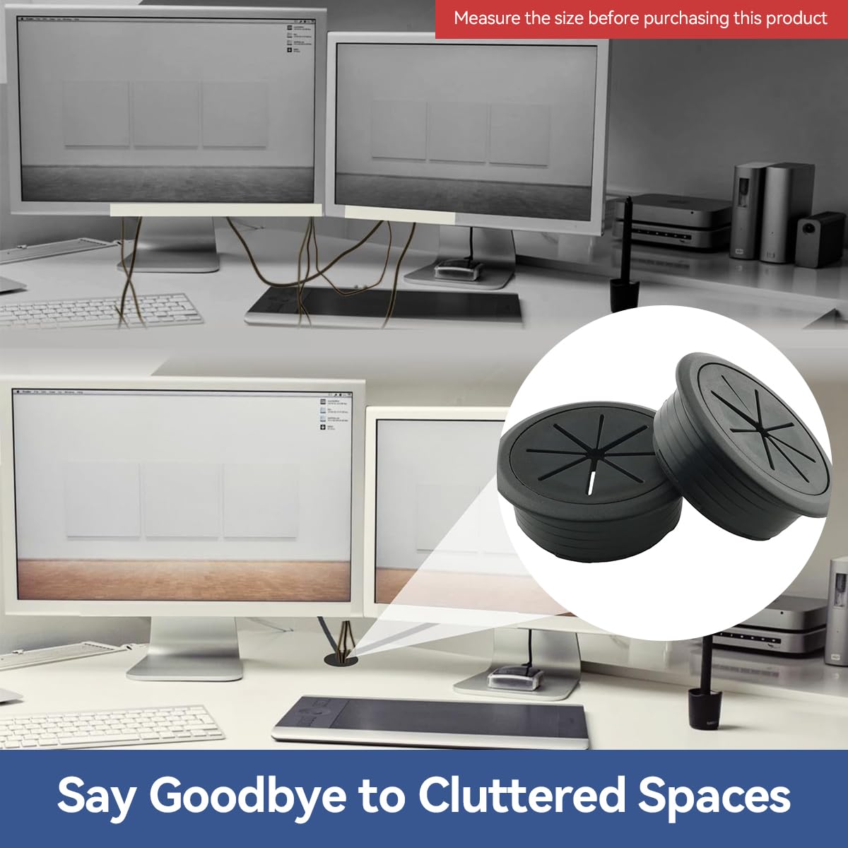 Serplex Desk Grommets for Cable Management 6 pcs 2 inch Rubber Round Covers | Office Setup