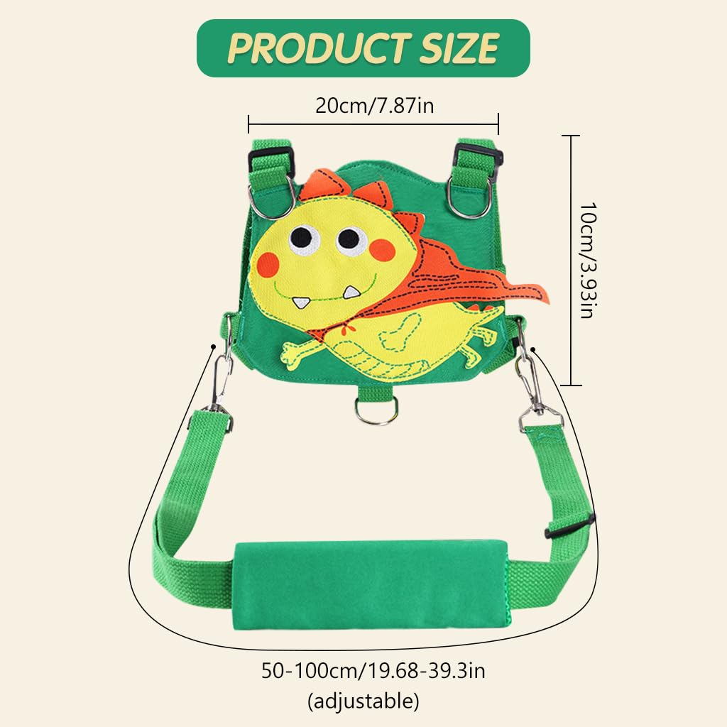 SNOWIE SOFT Baby Walking Harness for Toddlers with 2 m Leash featuring 5 Metal Rings | Green Dinosaur Design