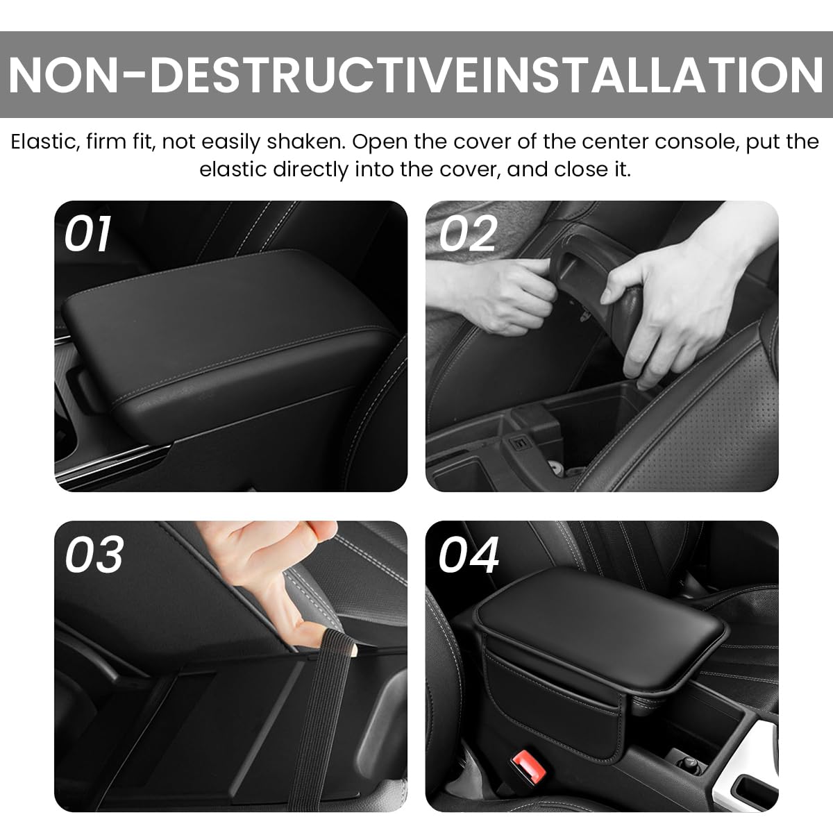 STHIRA Car Armrest Cushion for Center Console with Dual Storage Pouches and Memory Foam Support | PU Leather Cover for Universal Car Models