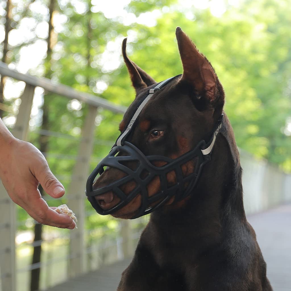 Qpets Muzzle for Dog,Dogs Muzzle Safe TPE Material,No Affect to Drink Water,Safe Reflective Strip Design,Dog Muzzle for Dobermann Dog Muzzle for Training Fierce Dog,Aggressive Dogs,Large Sized Dog(L)