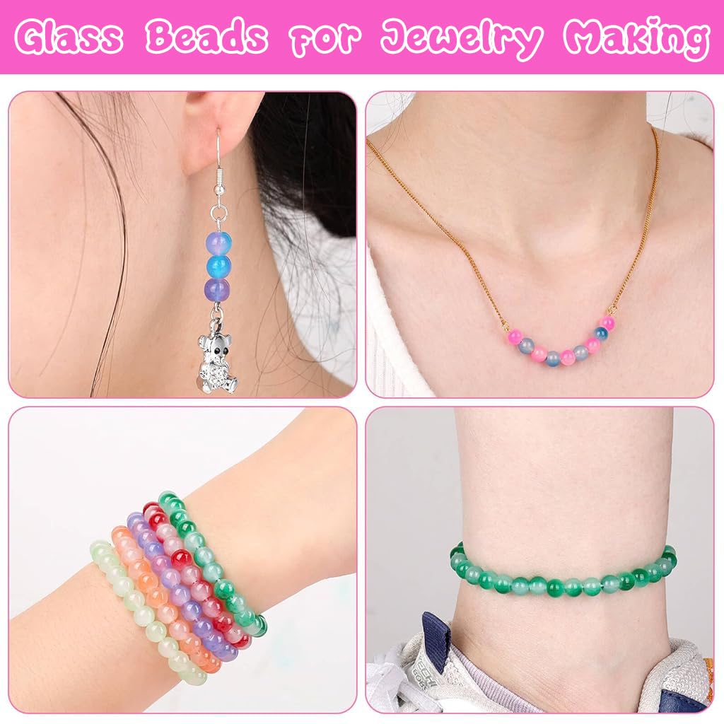 SANNIDHI Beads for Bracelet Making with 1400pcs 6mm Round Dual Color Gradient Glass | 28 Colors DIY Jewelry Kit